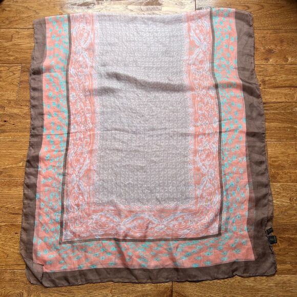 Sheikha Accessories - Sheer Floral Peach Brown Aqua Sheikha Head Scarf Shawl Rectangle